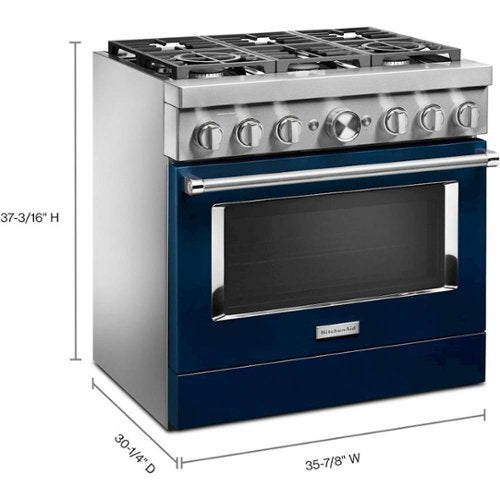 KitchenAid - 36 in. Wide 6 burner 5.1 cu. ft. Freestanding Dual Fuel True Convection Range with Self-Cleaning - Ink Blue