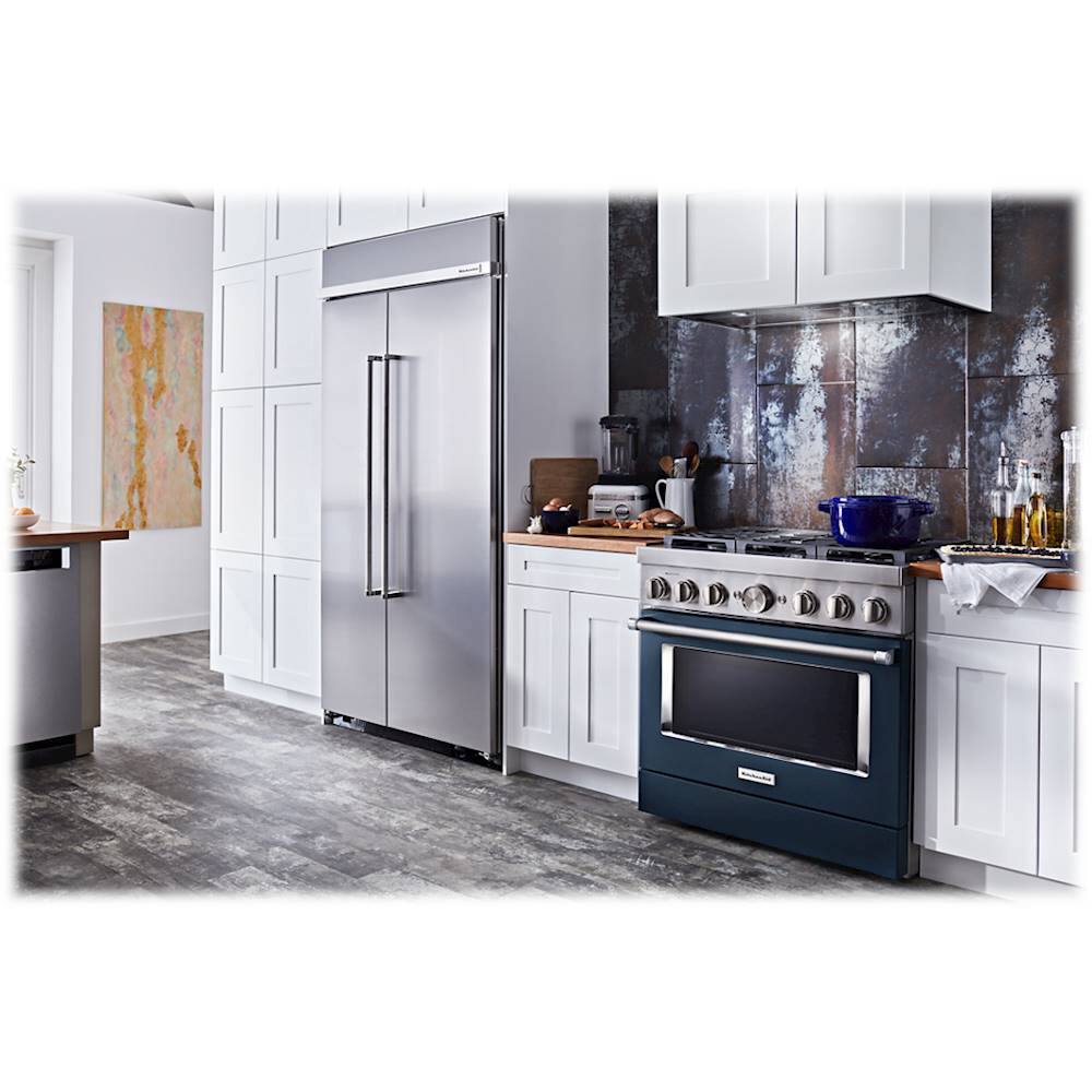 KitchenAid - 36 in. Wide 6 burner 5.1 cu. ft. Freestanding Dual Fuel True Convection Range with Self-Cleaning - Ink Blue