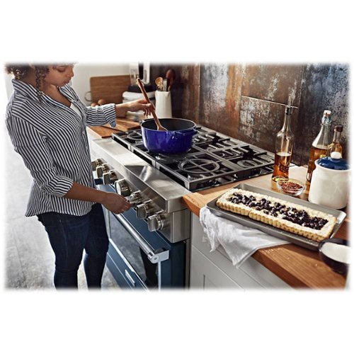 KitchenAid - 36 in. Wide 6 burner 5.1 cu. ft. Freestanding Dual Fuel True Convection Range with Self-Cleaning - Ink Blue