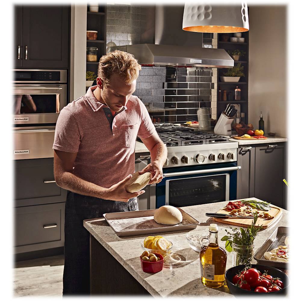 KitchenAid - 36 in. Wide 6 burner 5.1 cu. ft. Freestanding Dual Fuel True Convection Range with Self-Cleaning - Ink Blue