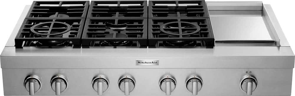 KitchenAid - 48 in. Wide 6 burners Commercial-Style Built-In Gas Cooktop with Griddle - Stainless Steel