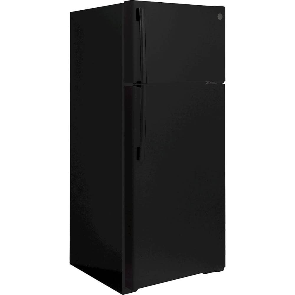 GE - 28 in. Wide 17.5 Cu. Ft. Top-Freezer Refrigerator with Edge-to-Edge Glass Shelves - Black