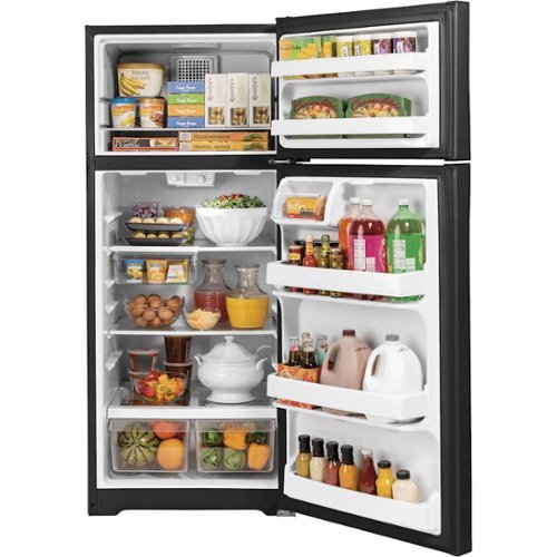 GE - 28 in. Wide 17.5 Cu. Ft. Top-Freezer Refrigerator with Edge-to-Edge Glass Shelves - Black