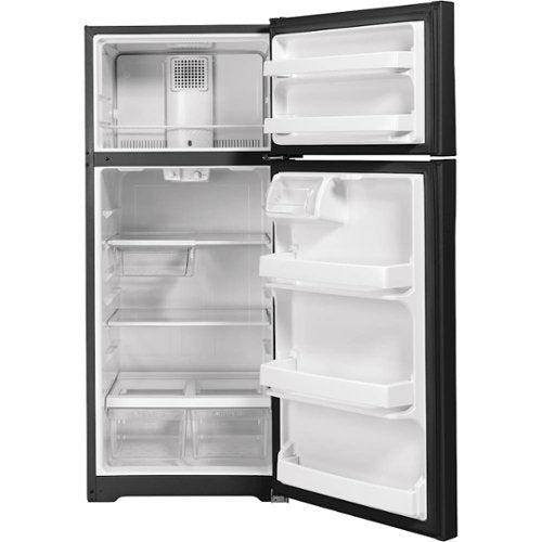GE - 28 in. Wide 17.5 Cu. Ft. Top-Freezer Refrigerator with Edge-to-Edge Glass Shelves - Black