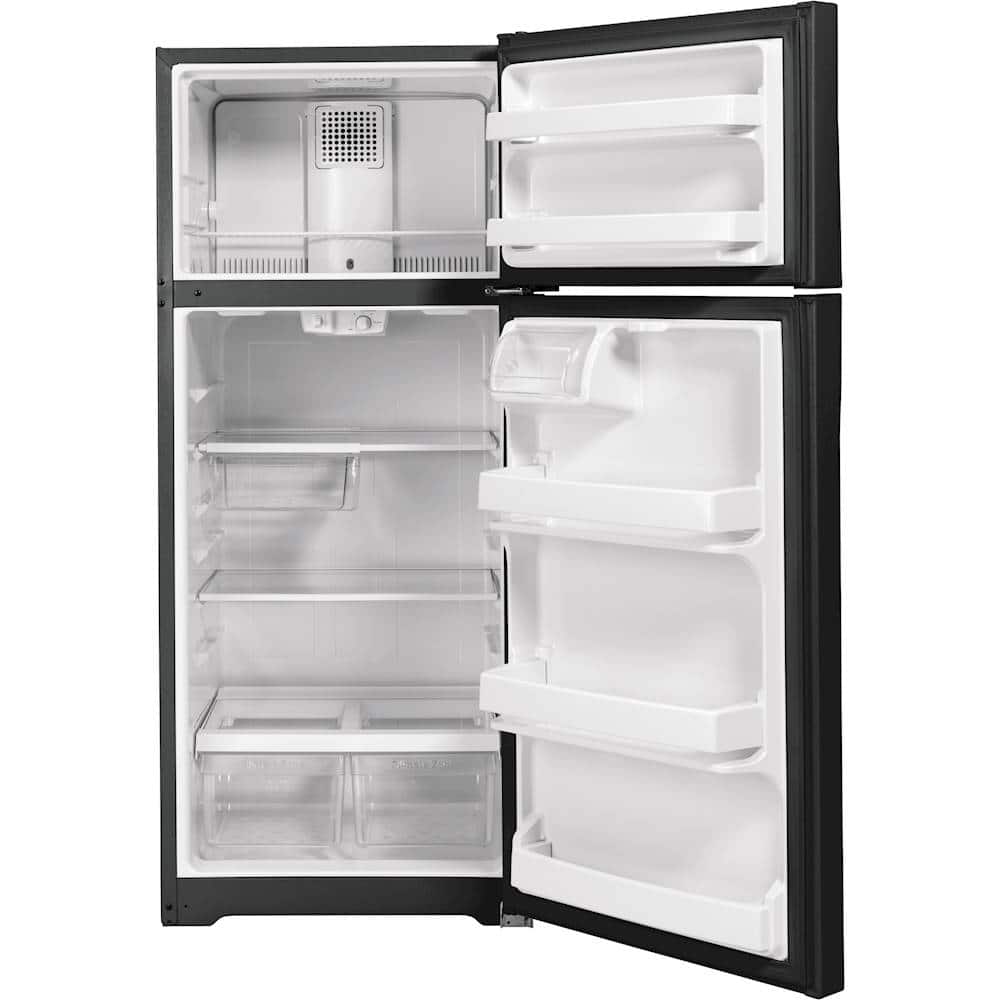 GE - 28 in. Wide 17.5 Cu. Ft. Top-Freezer Refrigerator with Edge-to-Edge Glass Shelves - Black