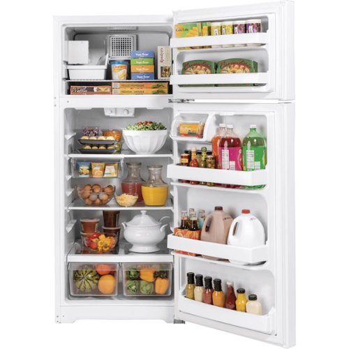 GE - 28 in. Wide 17.5 Cu. Ft. Top-Freezer Refrigerator with Edge-to-Edge Glass Shelves - White
