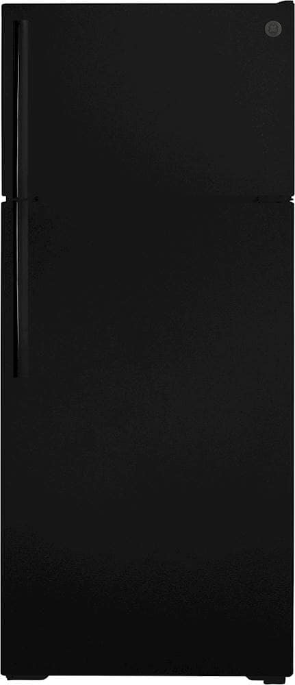 GE - 28 in. Wide 17.5 Cu. Ft. Top-Freezer Refrigerator with Edge-to-Edge Glass Shelves - Black