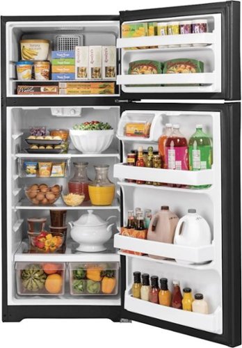 GE - 28 in. Wide 17.5 Cu. Ft. Top-Freezer Refrigerator with Edge-to-Edge Glass Shelves - Black