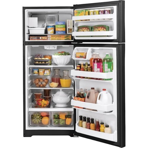 GE - 28 in. Wide 17.5 Cu. Ft. Top-Freezer Refrigerator with Edge-to-Edge Glass Shelves - Black