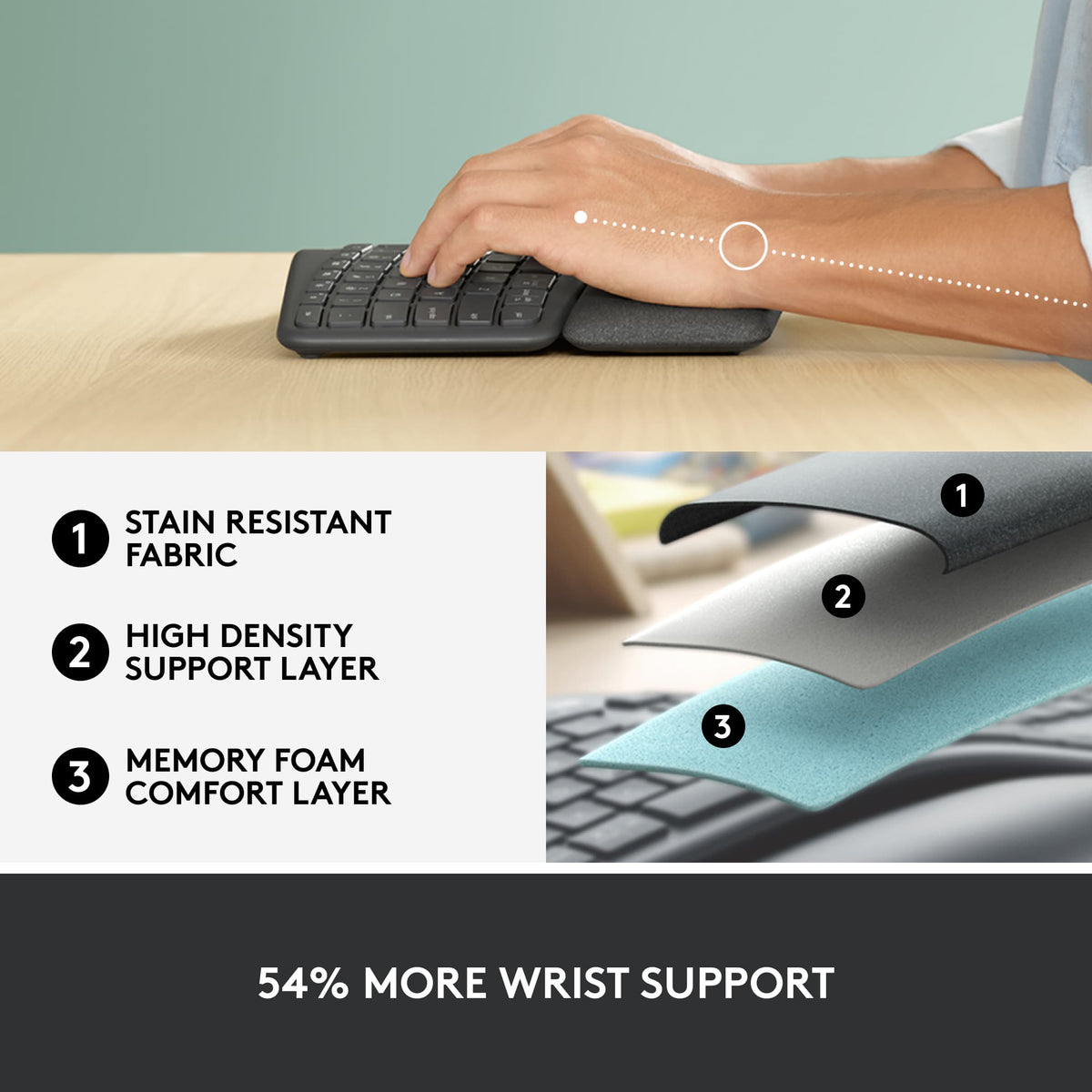 Logitech - ERGO K860 Ergonomic Full-size Wireless Scissor Keyboard for Windows and Mac with Palm Rest - Black