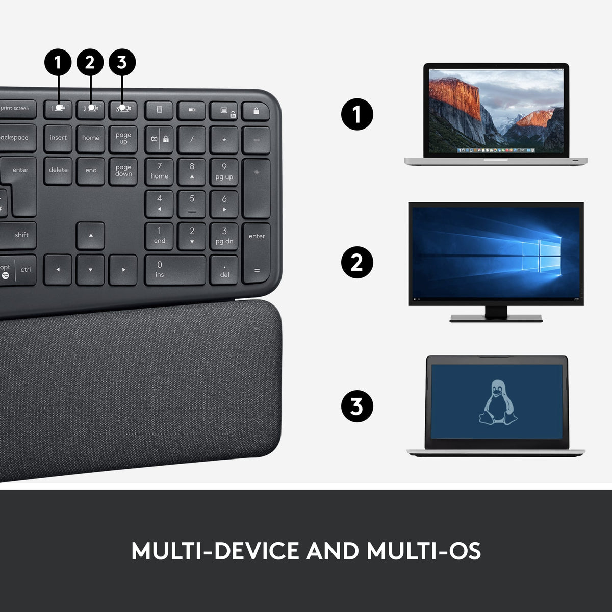 Logitech - ERGO K860 Ergonomic Full-size Wireless Scissor Keyboard for Windows and Mac with Palm Rest - Black