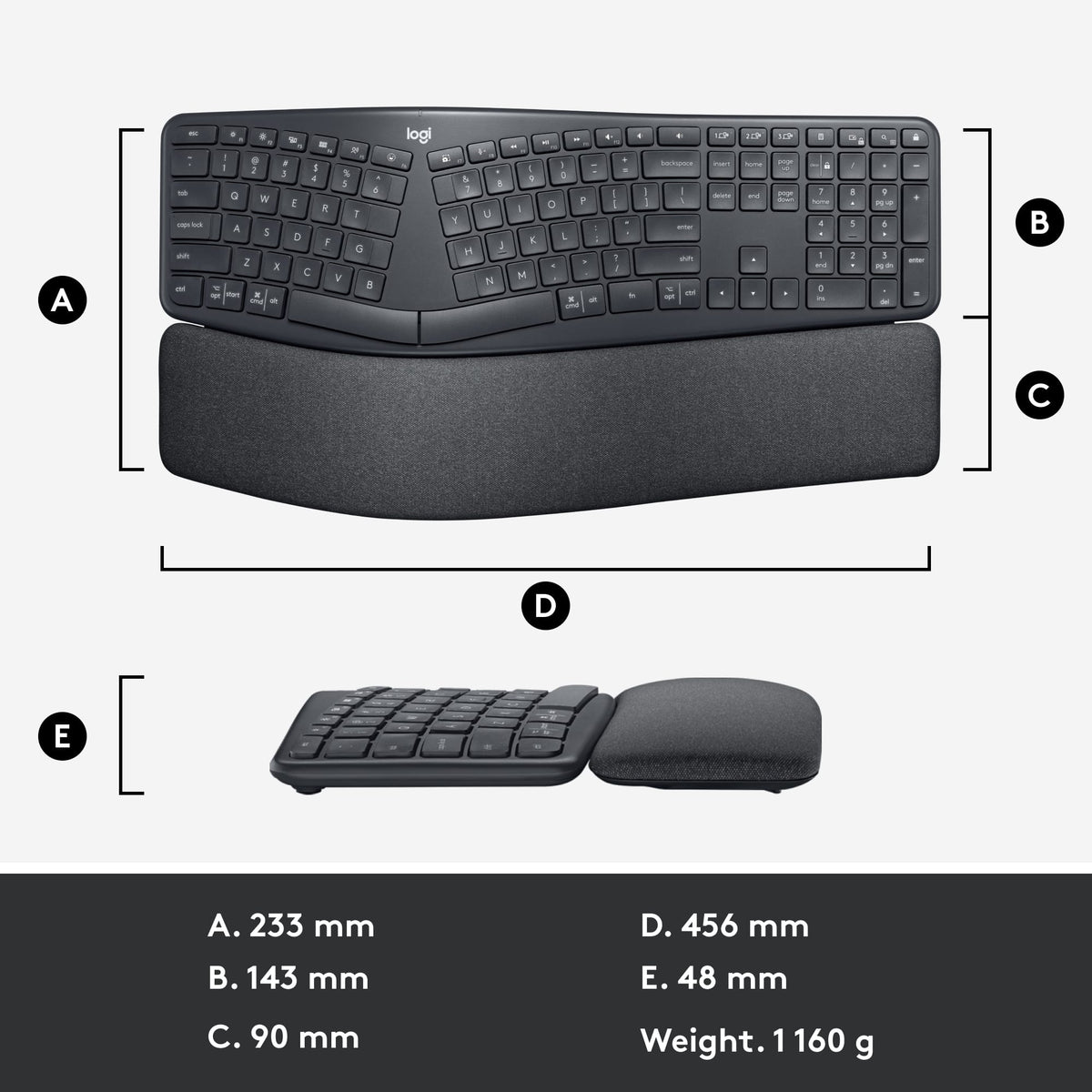 Logitech - ERGO K860 Ergonomic Full-size Wireless Scissor Keyboard for Windows and Mac with Palm Rest - Black