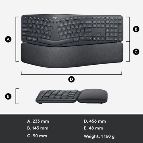 Logitech - ERGO K860 Ergonomic Full-size Wireless Scissor Keyboard for Windows and Mac with Palm Rest - Black