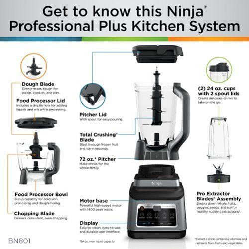 Ninja - Professional Plus Kitchen System with Auto-iQ & (2) 24oz Single-Serve Cups - Stainless Steel