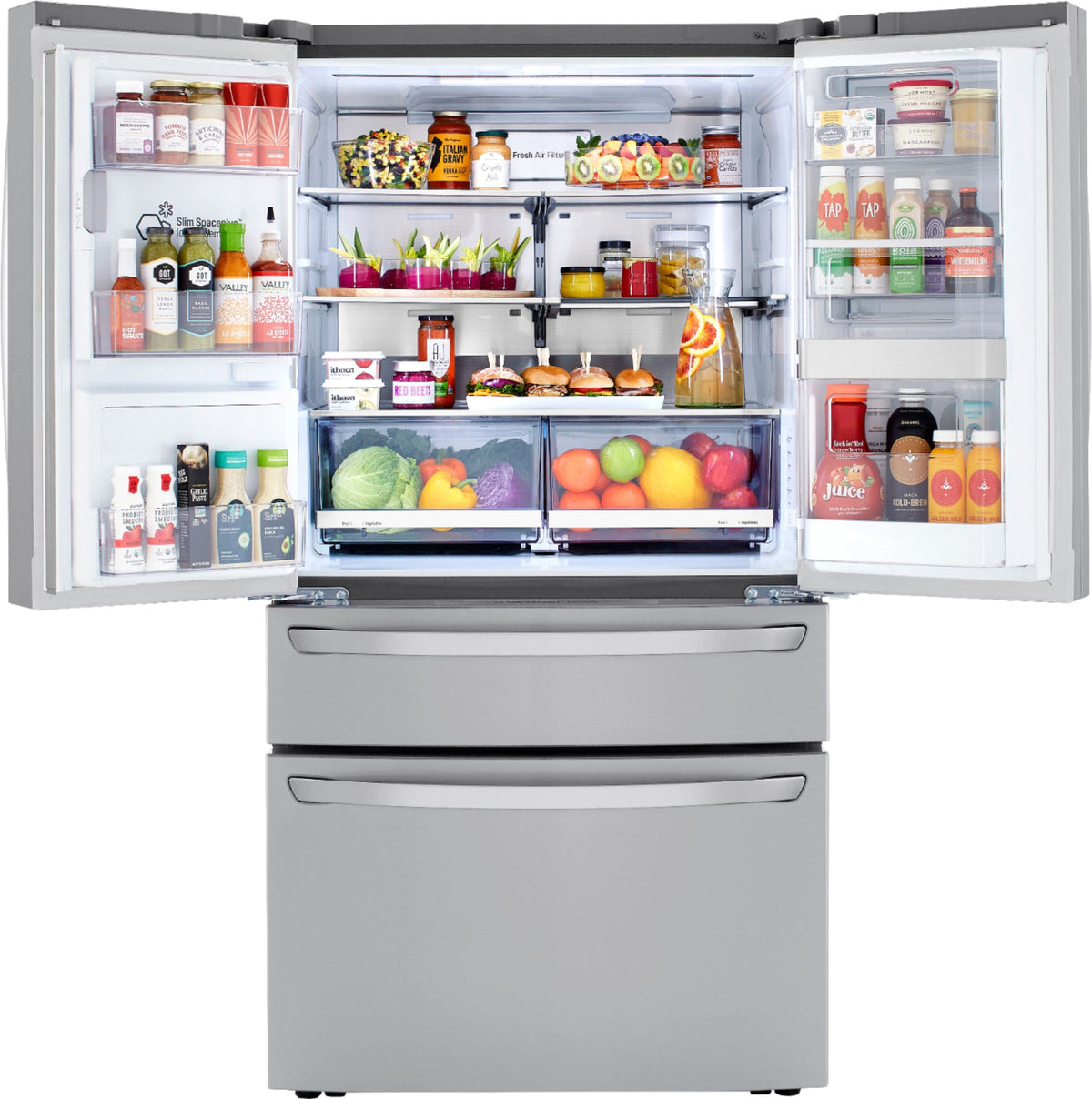 LG - 36-in 22.5 Cu. Ft. 4-Door French Door-in-Door Counter-Depth Smart Refrigerator with Craft Ice - Stainless Steel
