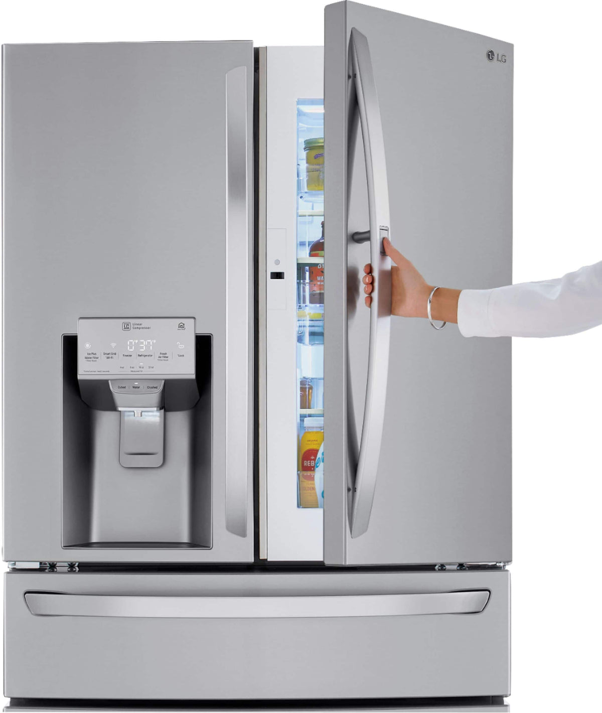 LG - 36-in 22.5 Cu. Ft. 4-Door French Door-in-Door Counter-Depth Smart Refrigerator with Craft Ice - Stainless Steel