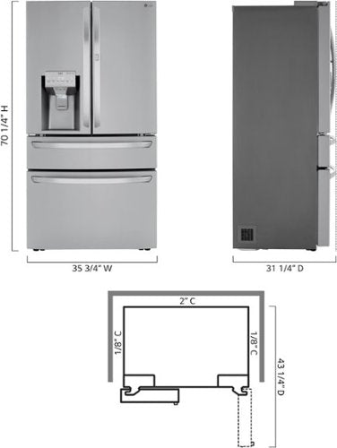 LG - 36-in 22.5 Cu. Ft. 4-Door French Door-in-Door Counter-Depth Smart Refrigerator with Craft Ice - Stainless Steel