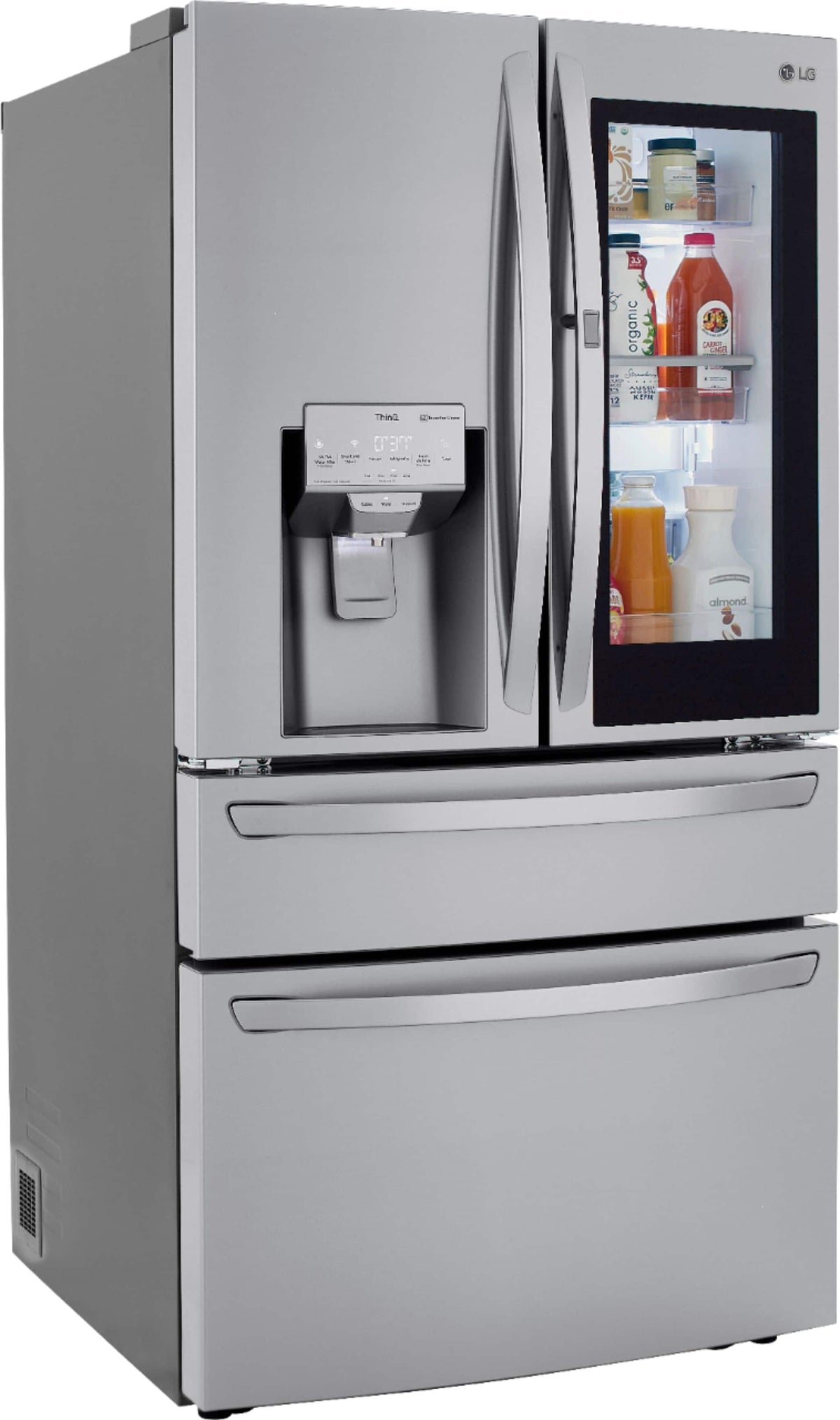 LG - 36-in Wide 22.5 Cu. Ft. 4-Door French Door-in-Door Counter-Depth Smart Refrigerator with Craft Ice - Stainless Steel