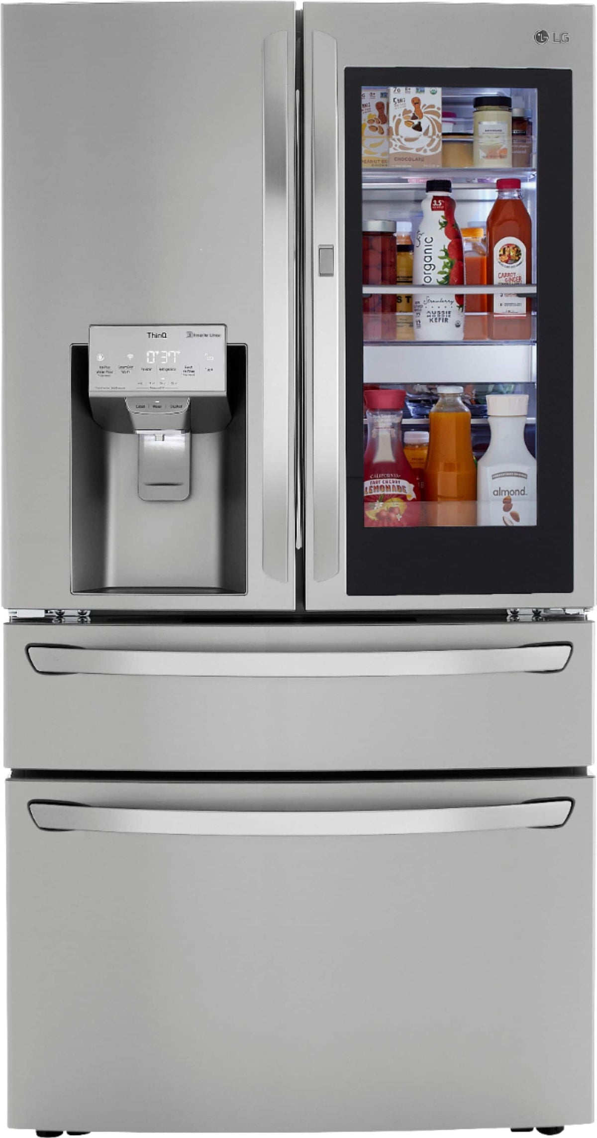 LG - 36-in Wide 22.5 Cu. Ft. 4-Door French Door-in-Door Counter-Depth Smart Refrigerator with Craft Ice - Stainless Steel