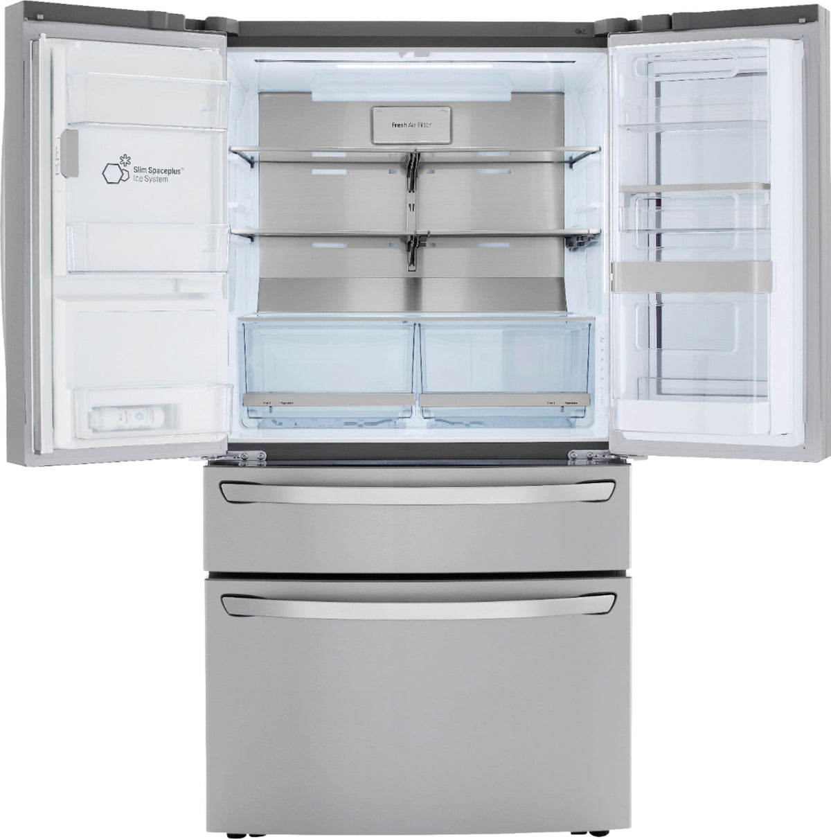 LG - 36-in Wide 22.5 Cu. Ft. 4-Door French Door-in-Door Counter-Depth Smart Refrigerator with Craft Ice - Stainless Steel
