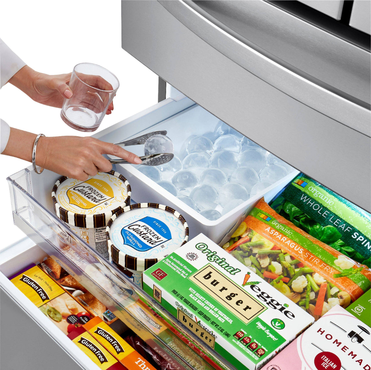 LG - 36-in Wide 22.5 Cu. Ft. 4-Door French Door-in-Door Counter-Depth Smart Refrigerator with Craft Ice - Stainless Steel