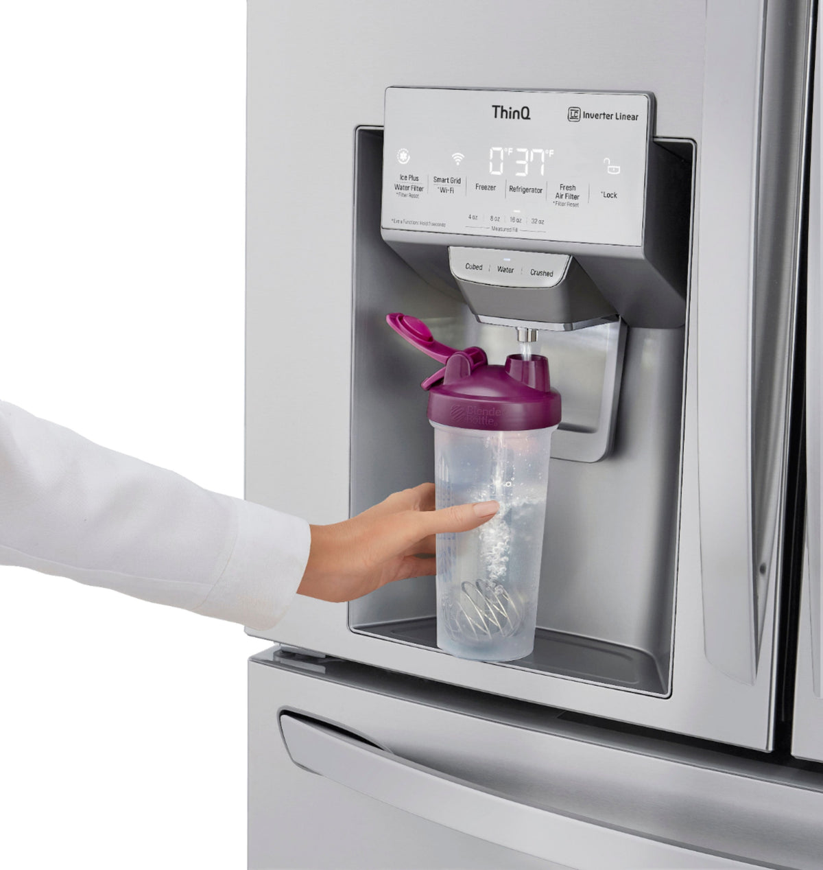 LG - 36-in Wide 22.5 Cu. Ft. 4-Door French Door-in-Door Counter-Depth Smart Refrigerator with Craft Ice - Stainless Steel