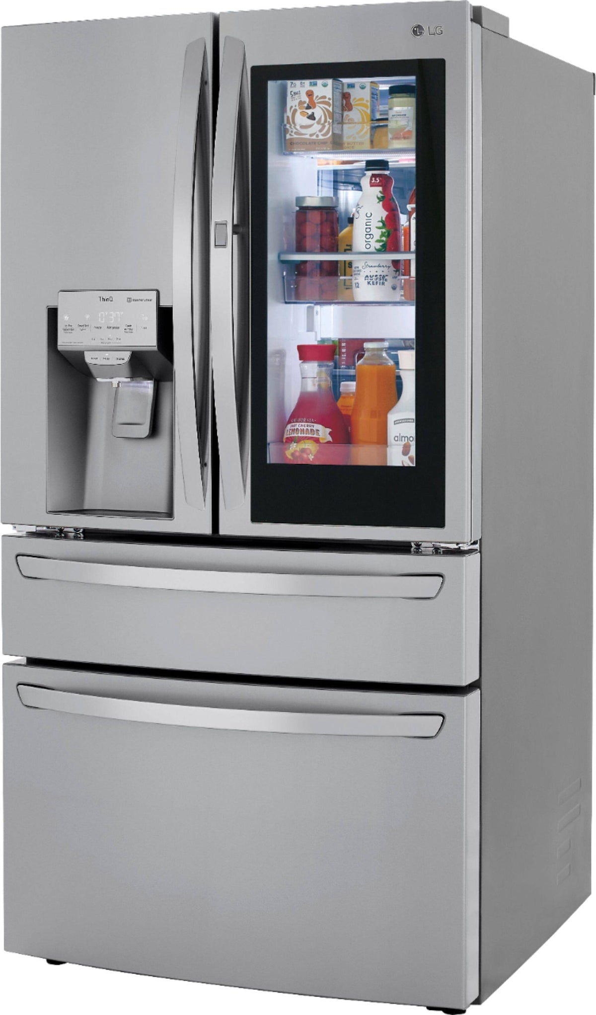 LG - 36-in Wide 22.5 Cu. Ft. 4-Door French Door-in-Door Counter-Depth Smart Refrigerator with Craft Ice - Stainless Steel