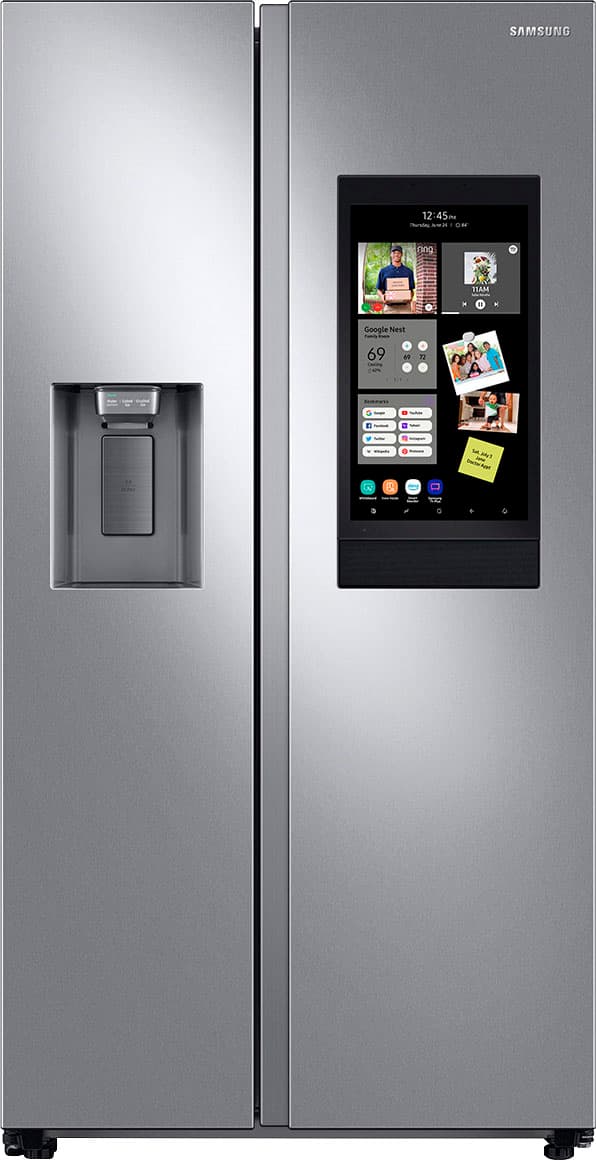 Samsung - 36 in. Wide 26.7 cu. ft. Side-by-Side Smart Refrigerator with 21.5" Touch-Screen Family Hub - Stainless Steel