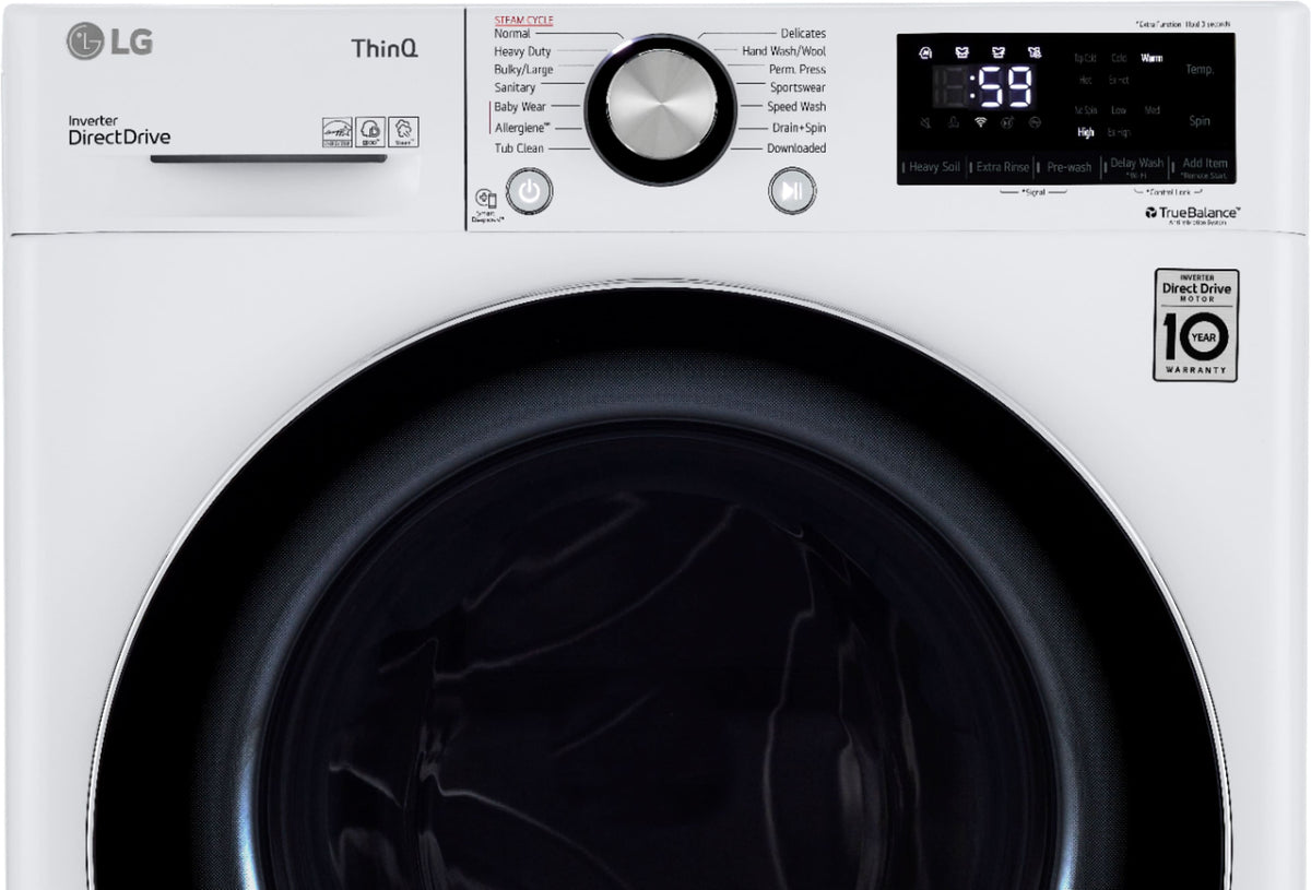 LG - 2.4 Cu. Ft. High-Efficiency Stackable Smart Front Load Washer with Steam and Built-In Intelligence - White