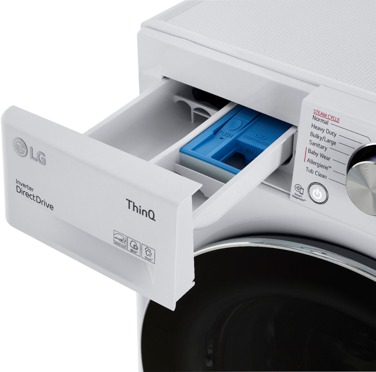LG - 2.4 Cu. Ft. High-Efficiency Stackable Smart Front Load Washer with Steam and Built-In Intelligence - White