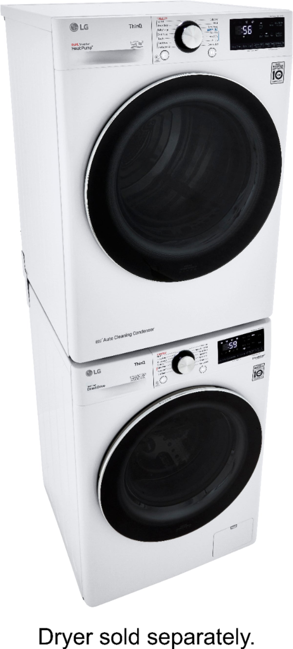 LG - 2.4 Cu. Ft. High-Efficiency Stackable Smart Front Load Washer with Steam and Built-In Intelligence - White