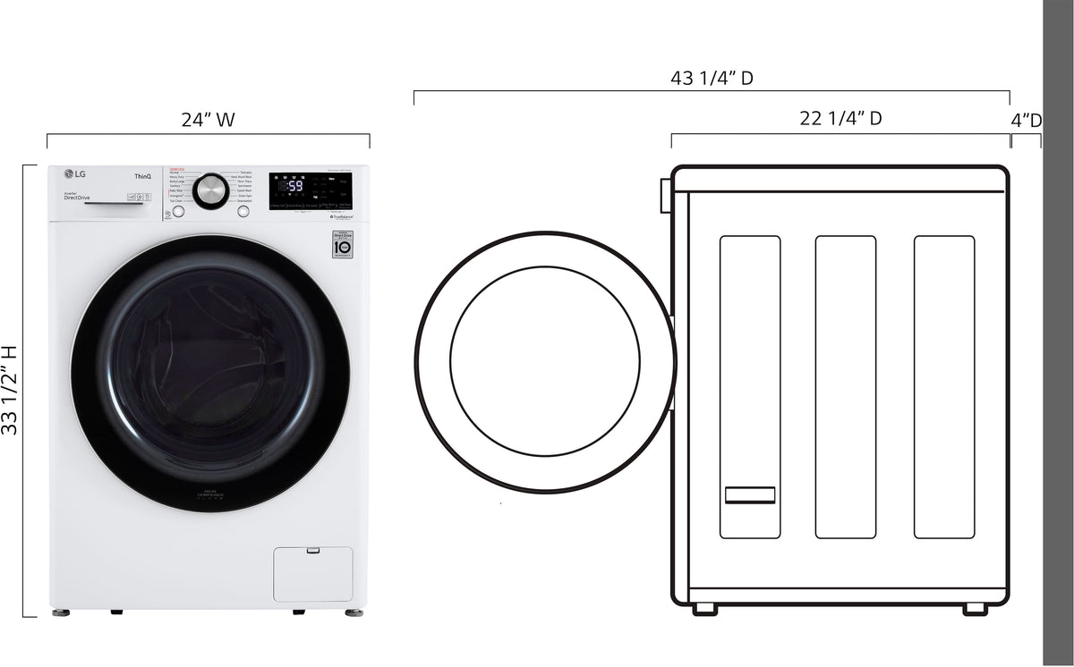 LG - 2.4 Cu. Ft. High-Efficiency Stackable Smart Front Load Washer with Steam and Built-In Intelligence - White