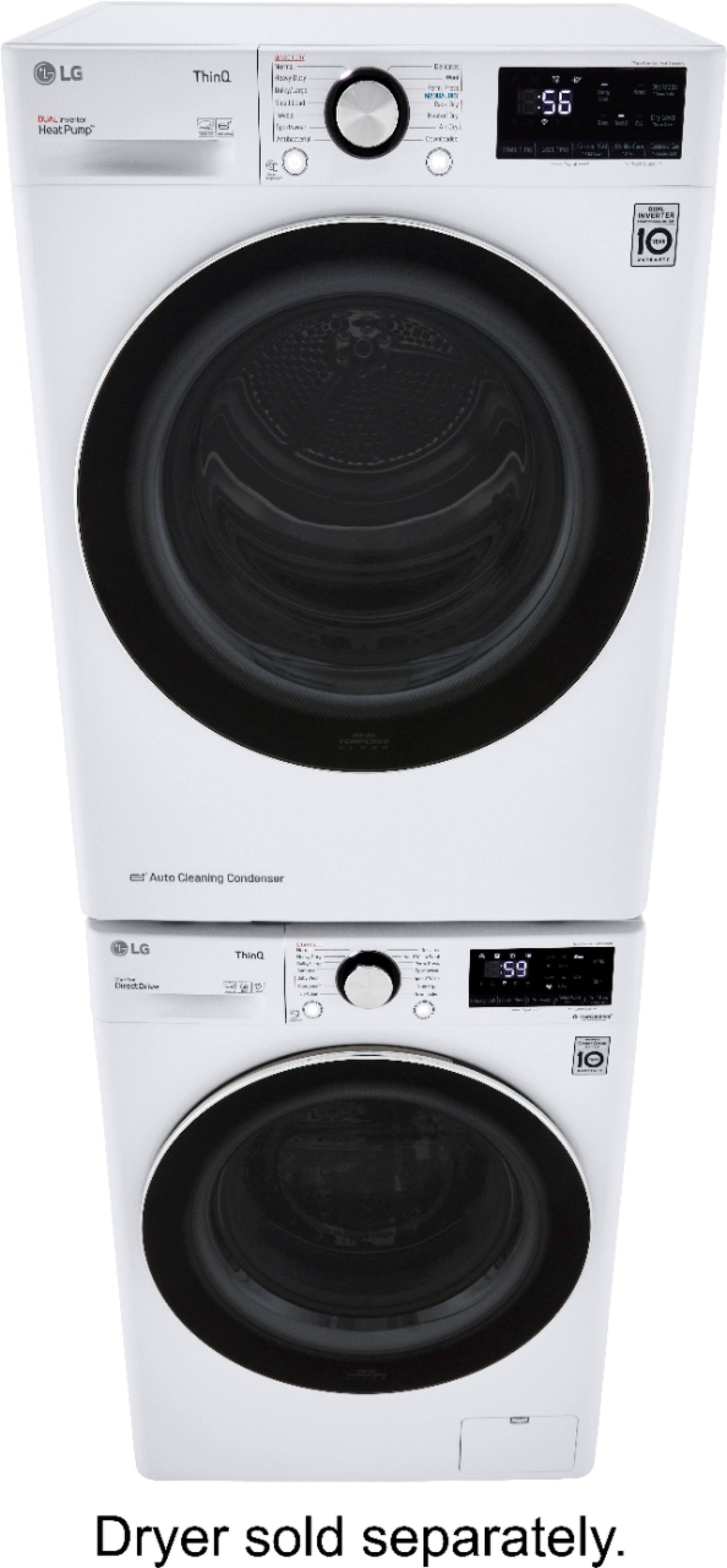 LG - 2.4 Cu. Ft. High-Efficiency Stackable Smart Front Load Washer with Steam and Built-In Intelligence - White