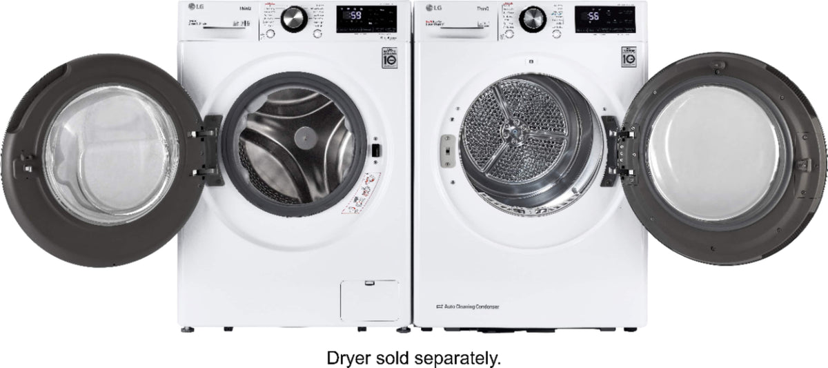 LG - 2.4 Cu. Ft. High-Efficiency Stackable Smart Front Load Washer with Steam and Built-In Intelligence - White