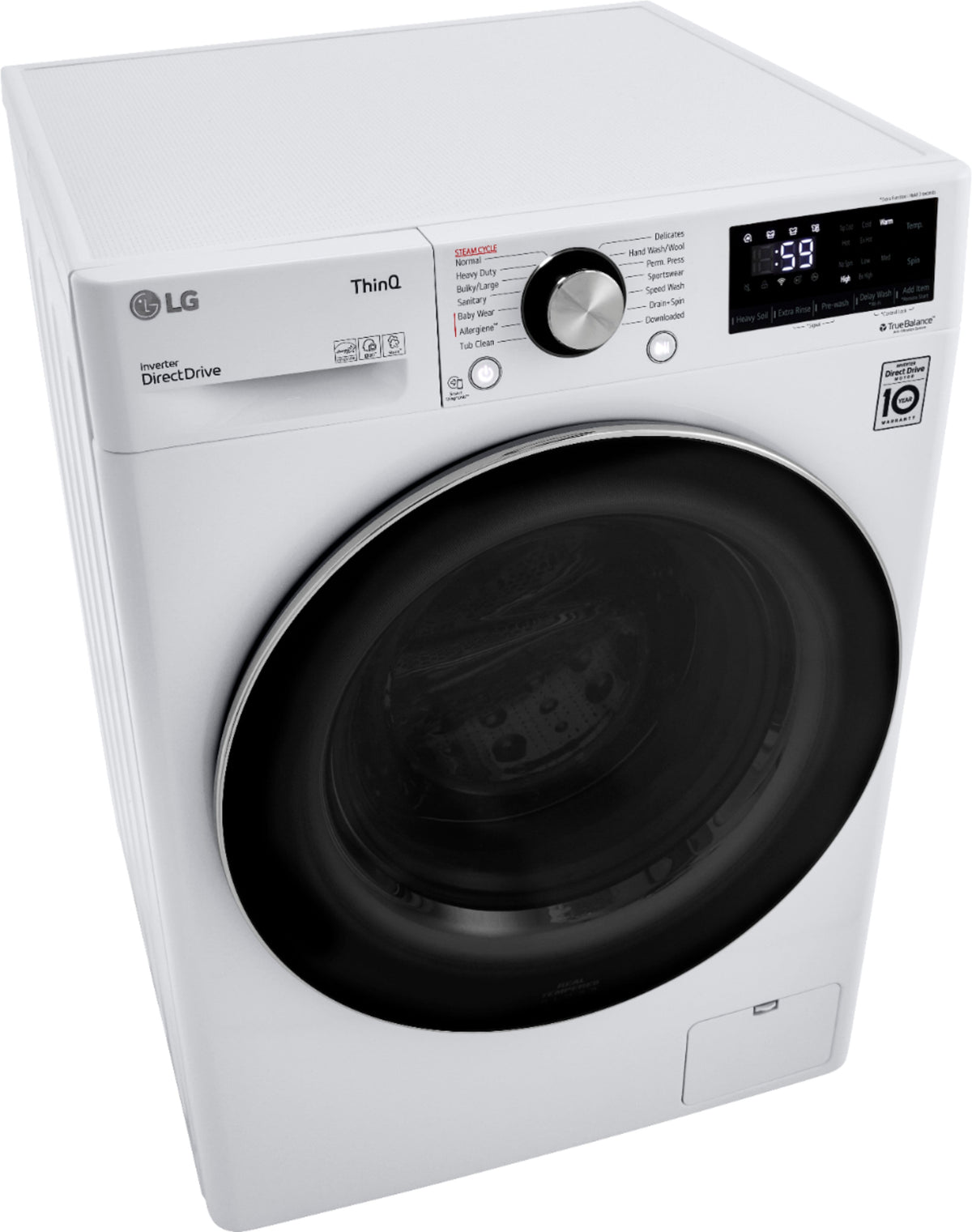 LG - 2.4 Cu. Ft. High-Efficiency Stackable Smart Front Load Washer with Steam and Built-In Intelligence - White