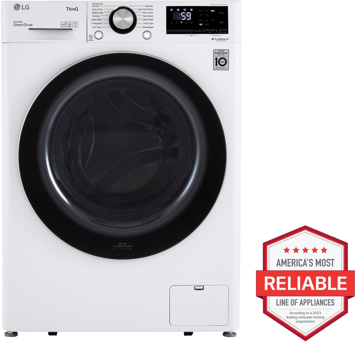 LG - 2.4 Cu. Ft. High-Efficiency Stackable Smart Front Load Washer with Steam and Built-In Intelligence - White