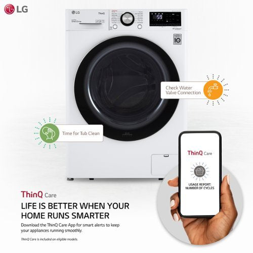LG - 2.4 Cu. Ft. High-Efficiency Stackable Smart Front Load Washer with Steam and Built-In Intelligence - White
