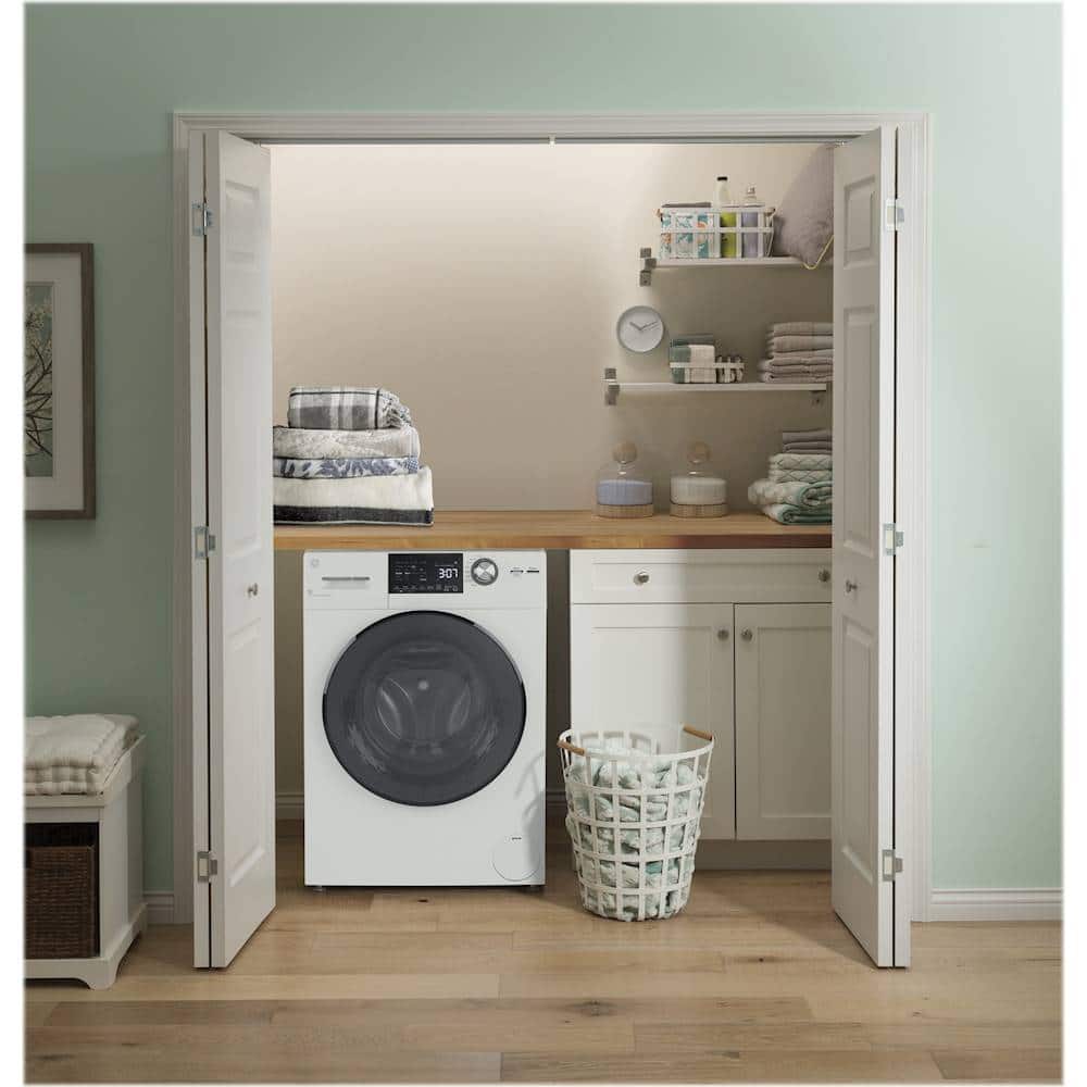 GE - 2.4 Cu. Ft. High-Efficiency Front Load Washer and Electric Condenser Dryer Combo with Steam and Sanitize - White