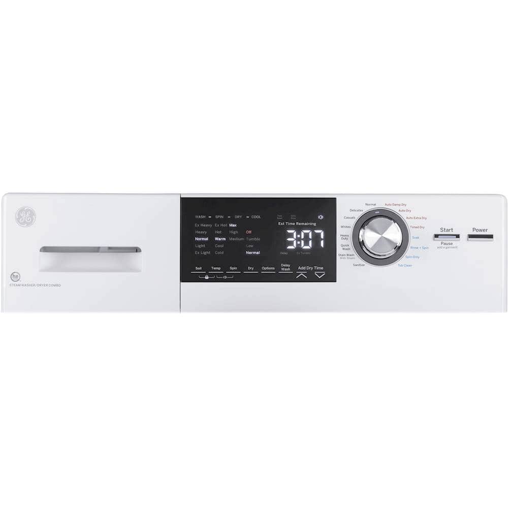 GE - 2.4 Cu. Ft. High-Efficiency Front Load Washer and Electric Condenser Dryer Combo with Steam and Sanitize - White