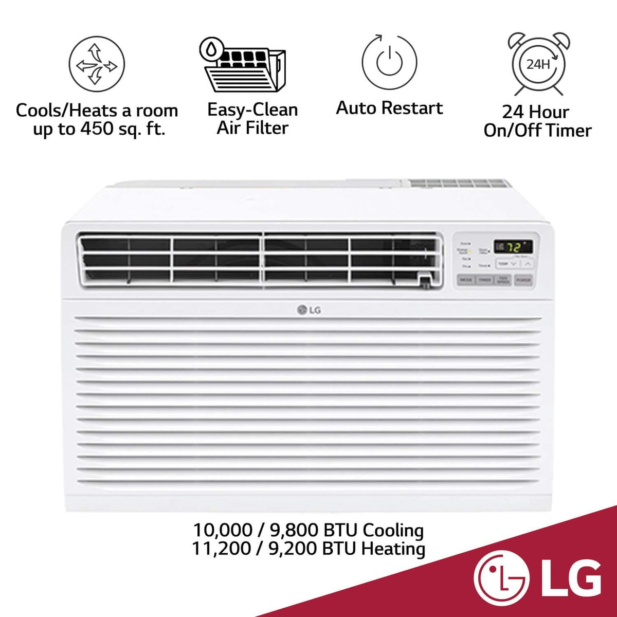 LG - 450 Sq. Ft. 10,000 BTU 230V Through-the-Wall Air Conditioner with 11,200 BTU Supplemental Heat Function - White