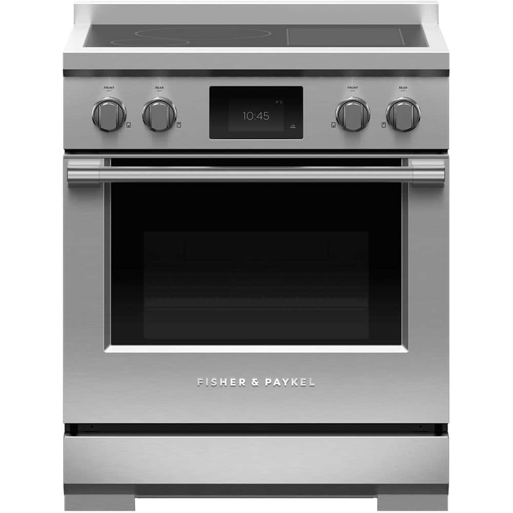 Fisher & Paykel - 30 in. Wide 4 Elements Professional 4.0 Cu. Ft. Freestanding Electric Induction True Convection Range with Self-Cleaning - Stainless Steel/Black Glass