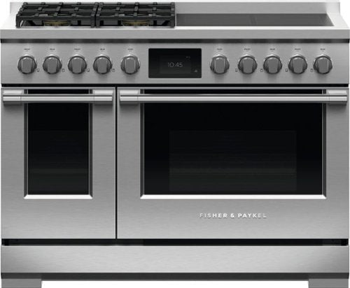 Fisher & Paykel - Professional 6.9 Cu. Ft. Freestanding Double Oven Dual Fuel True Convection Range with Self-Cleaning - Stainless Steel/Black Glass