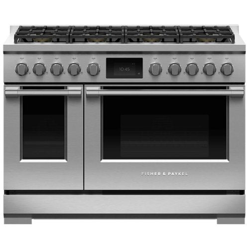 Fisher & Paykel - 48 in. Wide 8 Burner Professional 6.9 Cu.Ft. Freestanding Double Oven Dual Fuel True Convection Range with Self-Cleaning - Stainless Steel/Black Glass