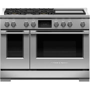 Fisher & Paykel - 48 in. Wide 5 Burner Professional 6.9 Cu.Ft. Freestanding Double Oven Dual Fuel True Convection Range with Self-Cleaning - Stainless Steel/Black Glass