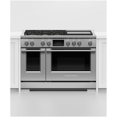 Fisher & Paykel - 48 in. Wide 5 Burner Professional 6.9 Cu.Ft. Freestanding Double Oven Dual Fuel True Convection Range with Self-Cleaning - Stainless Steel/Black Glass