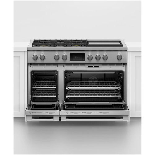Fisher & Paykel - 48 in. Wide 5 Burner Professional 6.9 Cu.Ft. Freestanding Double Oven Dual Fuel True Convection Range with Self-Cleaning - Stainless Steel/Black Glass