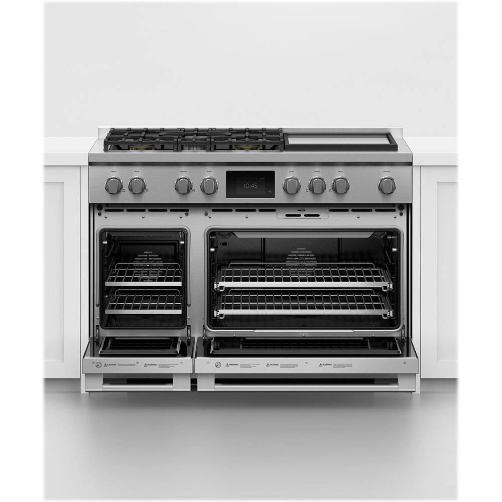 Fisher & Paykel - 48 in. Wide 5 Burner Professional 6.9 Cu.Ft. Freestanding Double Oven Dual Fuel True Convection Range with Self-Cleaning - Stainless Steel/Black Glass