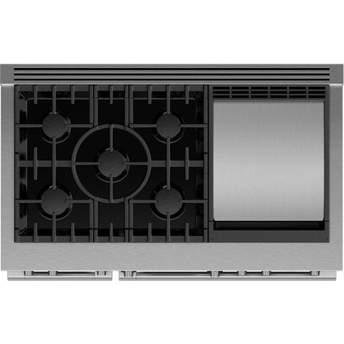Fisher & Paykel - 48 in. Wide 5 Burner Professional 6.9 Cu.Ft. Freestanding Double Oven Dual Fuel True Convection Range with Self-Cleaning - Stainless Steel/Black Glass