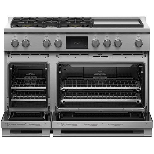 Fisher & Paykel - 48 in. Wide 5 Burner Professional 6.9 Cu.Ft. Freestanding Double Oven Dual Fuel True Convection Range with Self-Cleaning - Stainless Steel/Black Glass