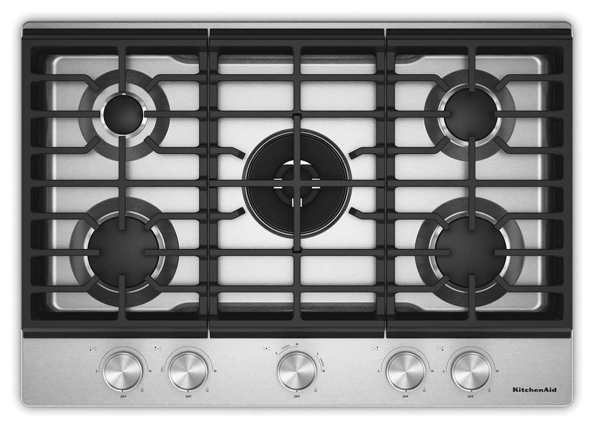 KitchenAid - 30" Gas Cooktop with 5 Burners and Integrated Wok Grate - Stainless Steel